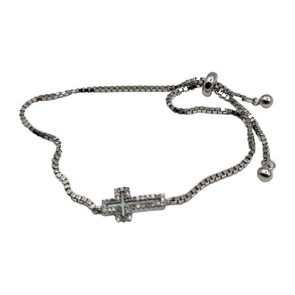 925 Sterling Silver Cross Adjustable Bracelet B - Picture 1 of 5